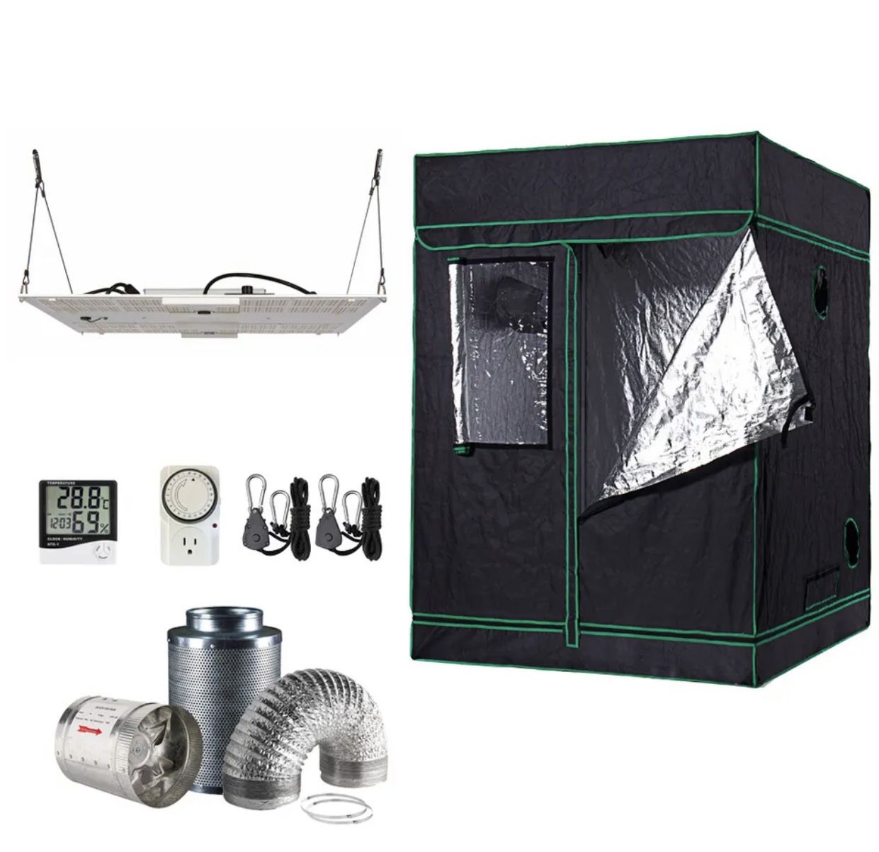 60"x60"x80" Grow Tent Kit W/ HLG 650R & Fan + Carbon Filter Combo 5'x5'