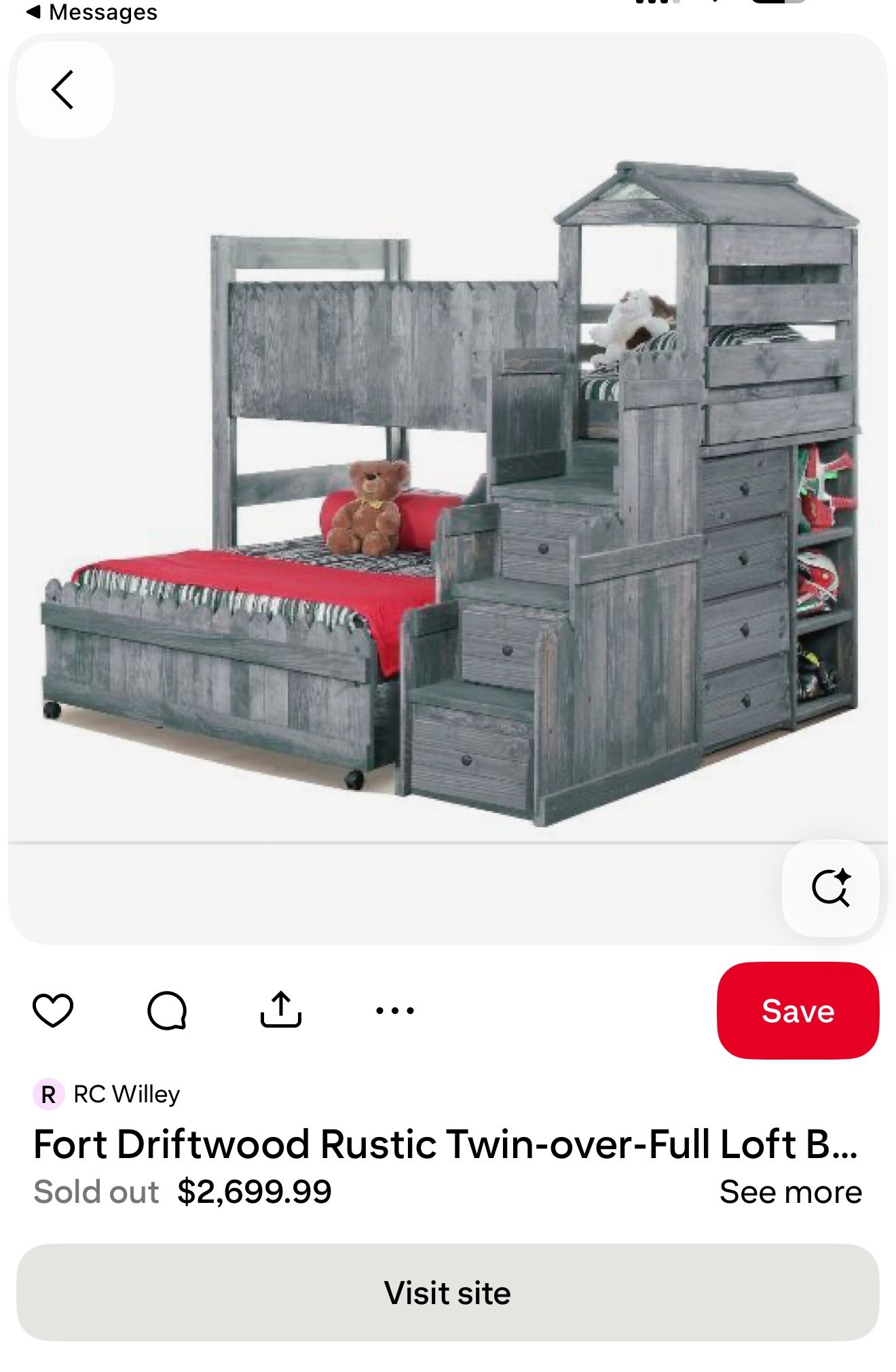 Fort Driftwood Twin Over Full Loft Bed & Dresser.  New Cost +$2,700