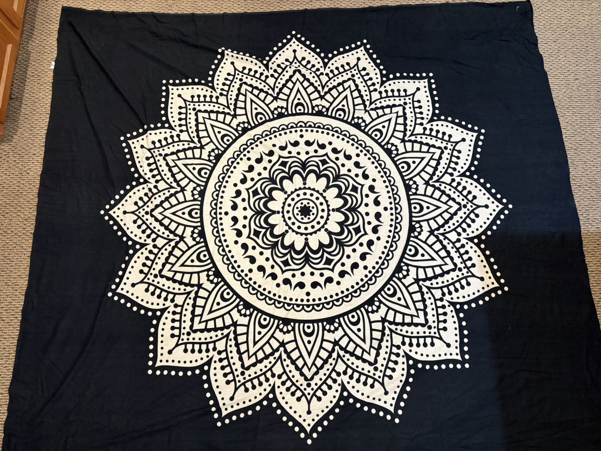 JP Mandala henna tapestry black white LARGE 100% Cotton