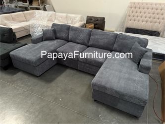 NEW Dark Gray Sectional Couch with TWO Chaise Lounge Set Modern Contemporary Stage Staging Furniture Sofa Left Right Lounger Big Large Living Room 