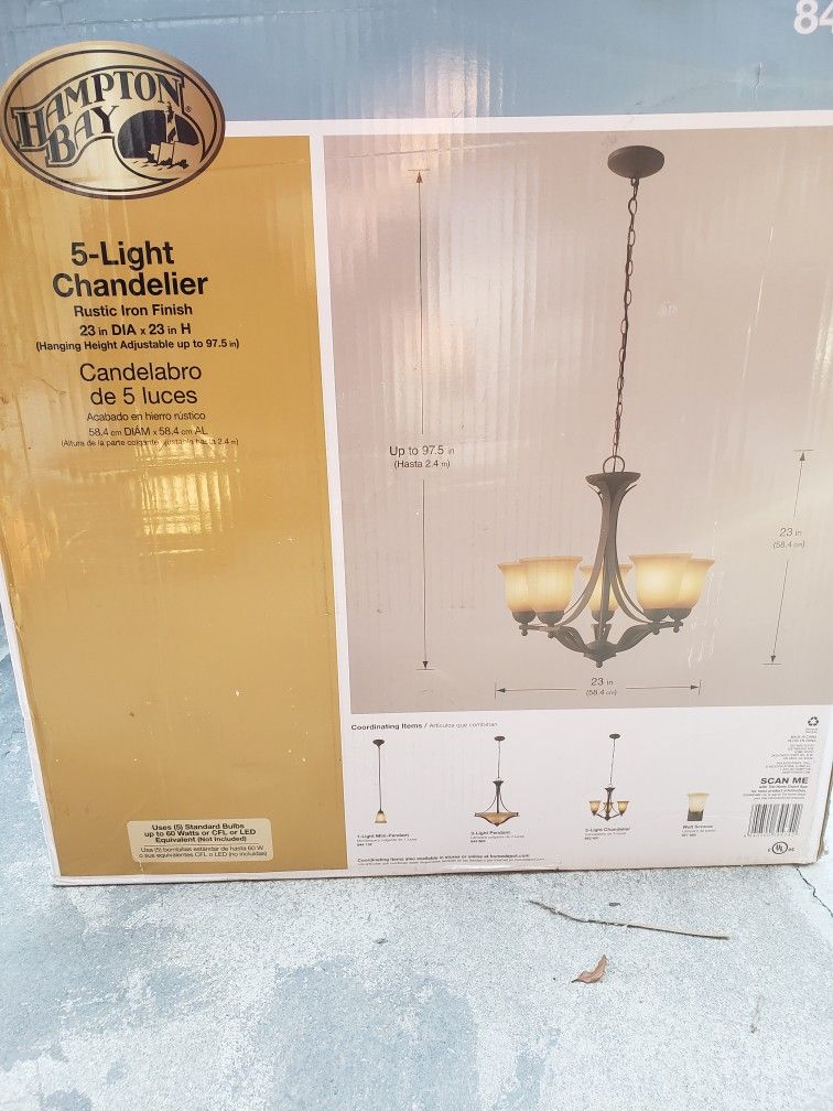 Hampton Bay 5-Light Rustic Iron Chandelier with Antique Ivory Glass Shades