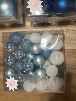 Shatterproof Christmas Ornament Ball Set Blue White