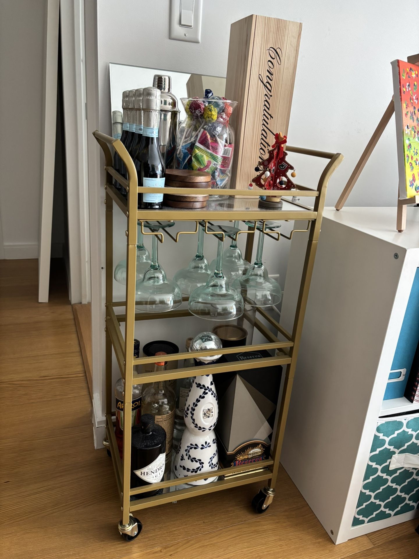 Rolling Bar Cart - FREE Margarita Glasses, Shaker
