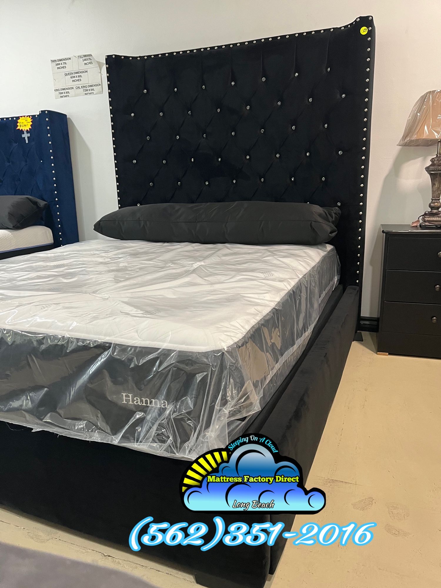 New Tall Rhinestone Headboard Bed Frame Queen
