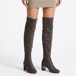 Nine West Dark Grey Suede Over The Knee Boots 9.5 Block Heel Tall Sleek Goth
