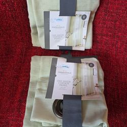 2 Sheer curtain panels - green linen (sage)