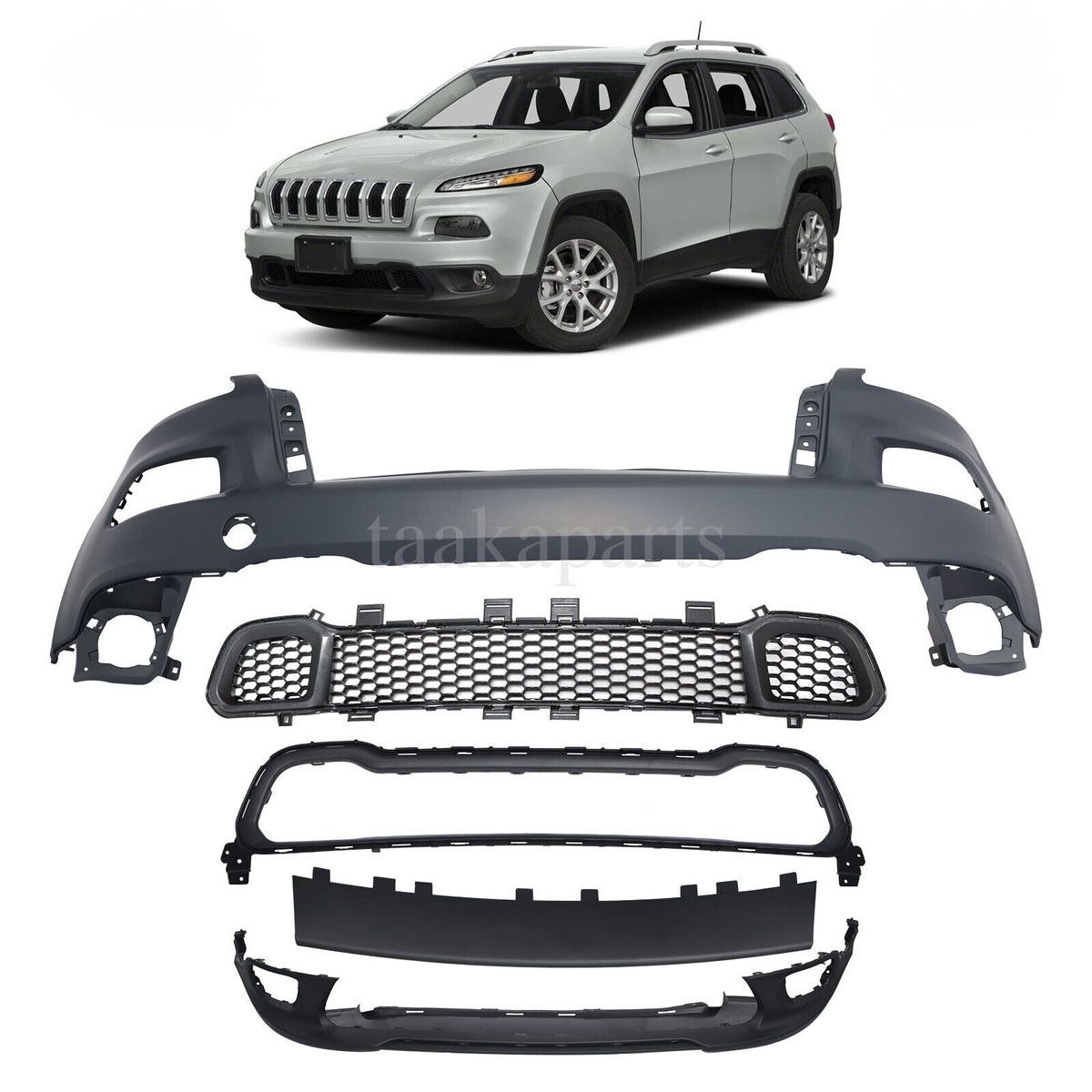 Front Bumper Cover Lower Grille Assembly Set Fits For 2014-2018 Jeep Cherokee