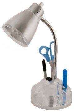 Clear / White Bendable 10'' Desk Lamp w/ Base for Accessories, 120V 5A