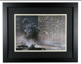 Godzilla Fights Off Attack Framed Vintage 1980's Japanese 11x14 Lithograph Photo