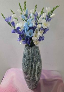*** CLEARANCE *** 20" Resin Floor Vase with Faux Purple / Blue / White Gladiolus @ Lasting Creations