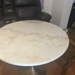 Round REAL Marble Table For 4 + 2 Design Yellow Chairs Sturdy Plastic