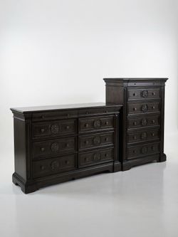 Dark Wood Dresser and Chest of Drawers Set