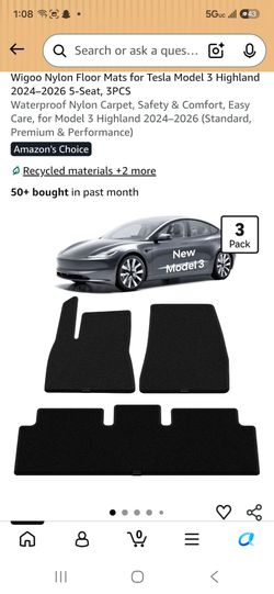 Wigoo Nylon Floor Mats Tesla Model 3 Highland 3-Pack