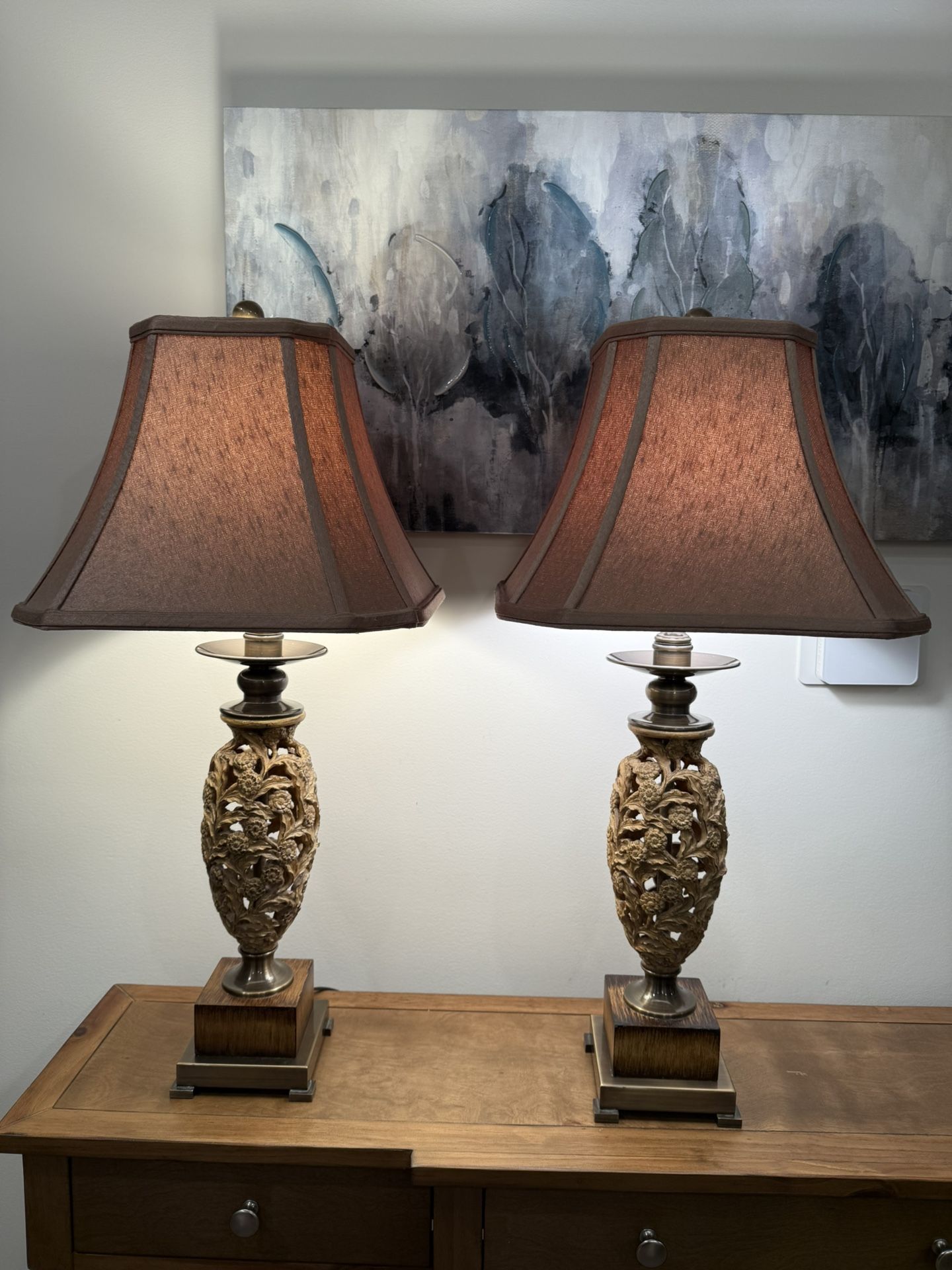 Two Tall Uttermost Open Scroll Bronze Table Lamps (31” Tall)