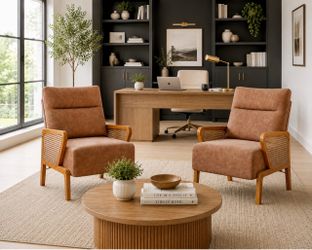 Set of 2 Brown Faux Leather Accent Arm Chairs
