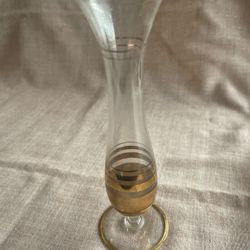 Vintage Glass Bud Vase with Gold Bands, Elegant Clear Glass Home Decor