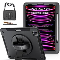 Case for iPad Pro 12.9 2022 2021 2020: Military Grade TPU Protective Cover for iPad 12.9 Inch 6th Gen/ 5th Gen/4th Gen W/Pencil Holder - Stand - Handl