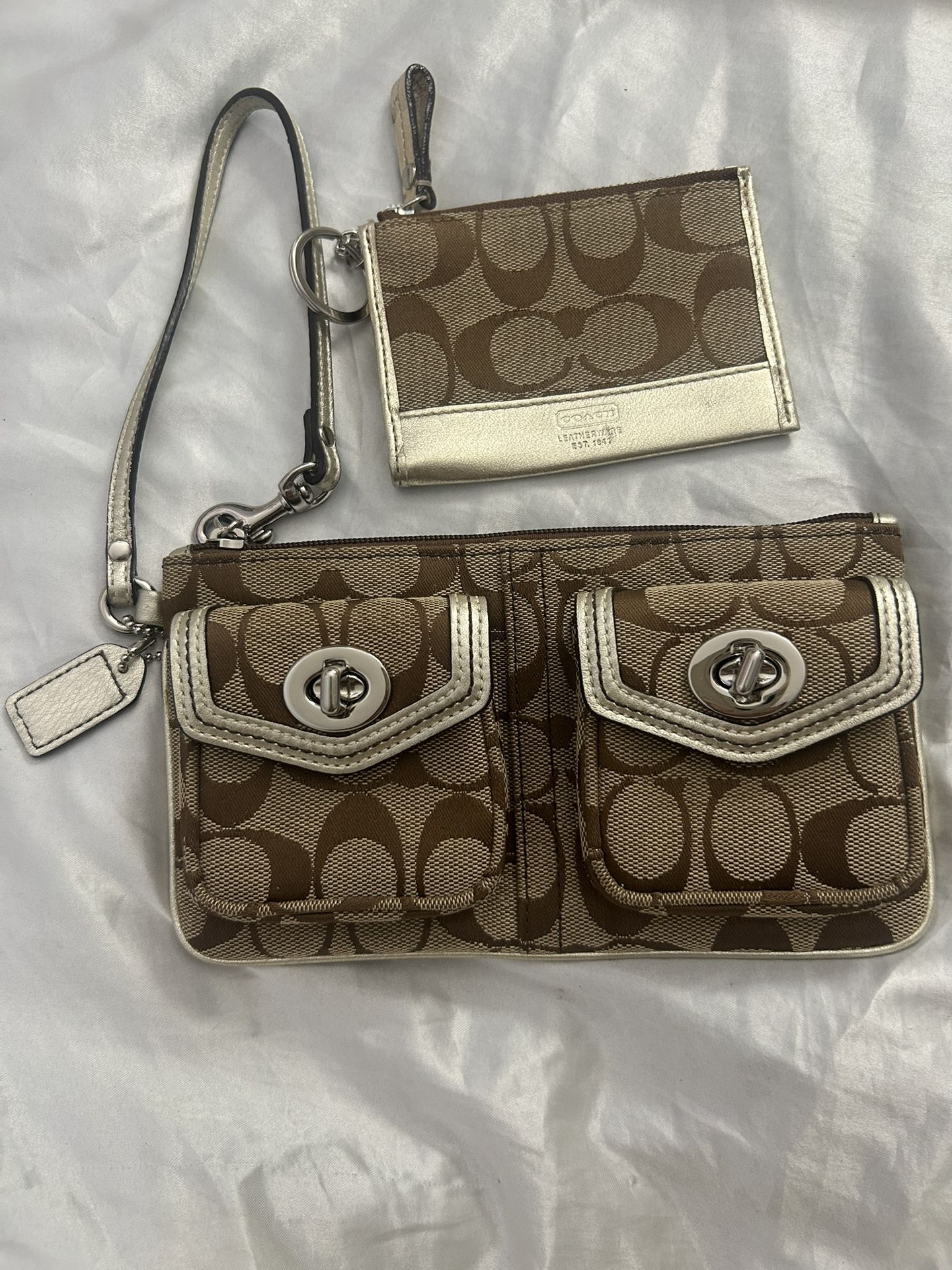 Coach Metallic Champagne Wristlet & Matching Wallet