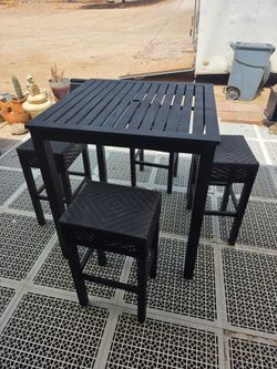 Black Outdoor Bar Table and Stools Set