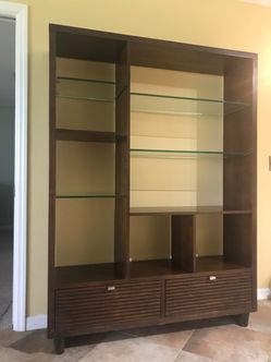 Wood and glass shelves