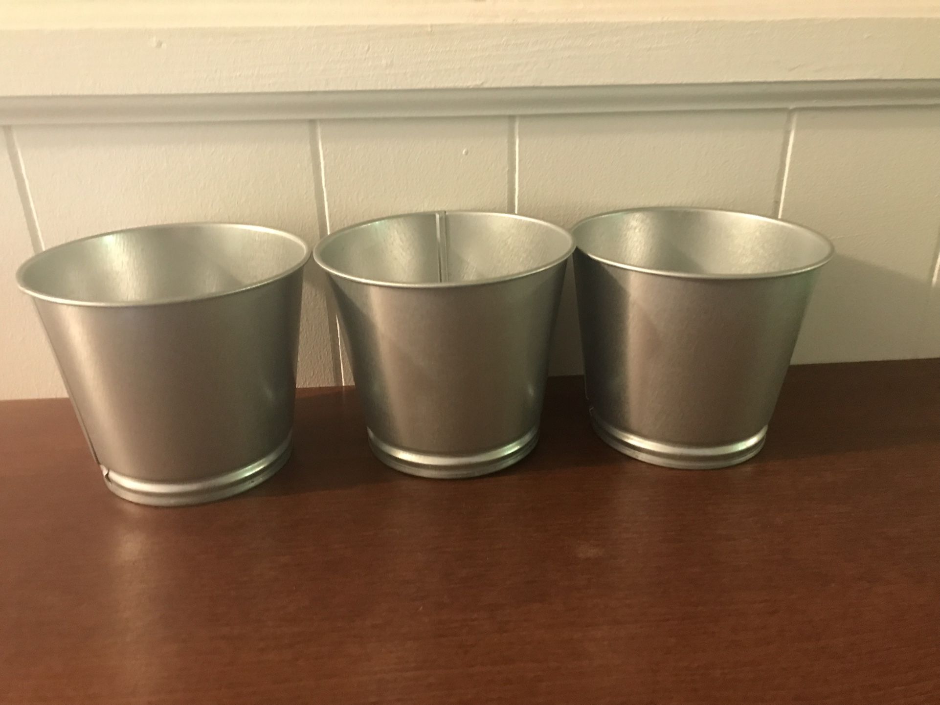 Three Ikea Galvanized Iron Plant Pots 