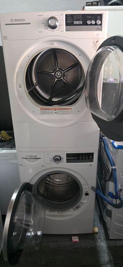 BOSCH STACKABLE 27 IN WASHER AND DRYER FRONT LOAD WORK PERFECTLY