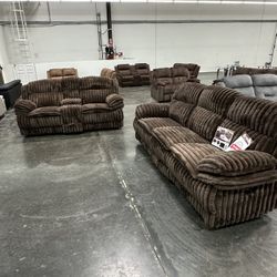 Corduroy Sofa -loveseat Manual Motion + Fold Down Table + Charging Station + Cup Holders
