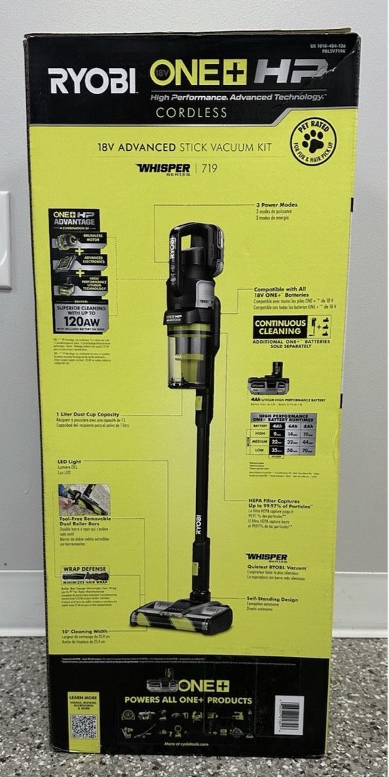 ONE+ HP 18V Cordless Advanced WHISPER Series Stick Vacuum Kit with 4.0 Ah Battery and Charger