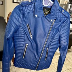 Luca Designs Womens Quilted Blue Leather Motorcycle Jacket