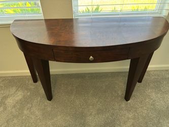Dark Wood Demilune Console Table with Drawer