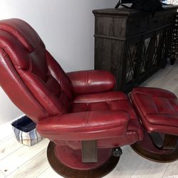 Brand New Red Leather Recliner And Ottoman