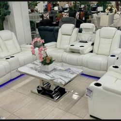 Part Time LED Power Reclining Living Room Set With Adjustable Headrest SOFA AND LOVESEAT 2599