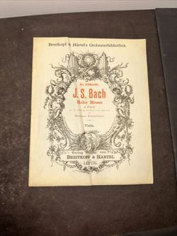 Antique 1899 J.S. Bach Hohe Messe B Minor Viola Breitkopf Hartel Sheet Music