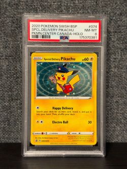 2020 Pokemon Special Delivery Pikachu SWSH 074 Pokemon Center Canada Holo PSA 8