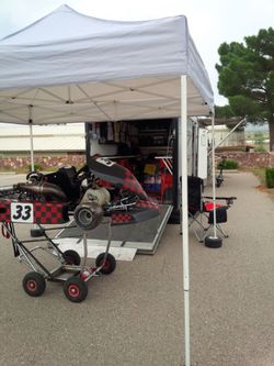 Shifter race kart and custom enclosed trailer with ramp door