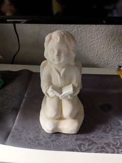 White Angel Cherub Figurine Holding Book