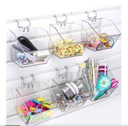 NEW 6 Set Pegboard Bins with Metal Hooks 5.1' Large Plastic Slatwall Hanging Containers