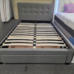 Brand New Gray Linen Full Size Storage Bedframe