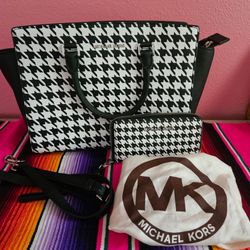 Michael KORS Black White houndstooth checkered pattern design purse handbag designer bag bag new