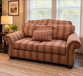Striped Fabric Loveseat with Throw Pillows