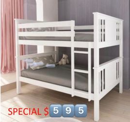 White Twin over Twin New bunk bed Sale With both mattresses.  Can Convert to Two Twin individual beds