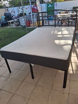 Metal Bed Frame with Headboard.and Mattress...
