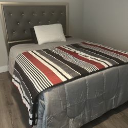 Metallic Grey Queen Bed + Headboard