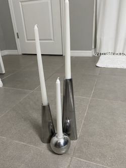 Silver Candle Holders Set Of 3  