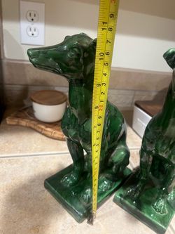 1980s Green Ceramic Greyhound Dog Figurines – Set of 2