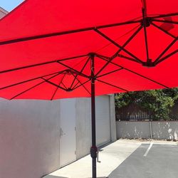 (New) $95 Large 15 FT Double Sided Umbrella Outdoor Patio, Red or Tan color (Weight base not included)