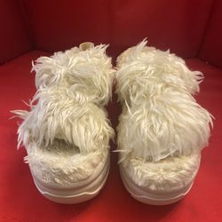 UGG Beige FLUFF SUGAR FAUX FUR SLIPPER SLIDE SANDALS, WOMEN US 7
