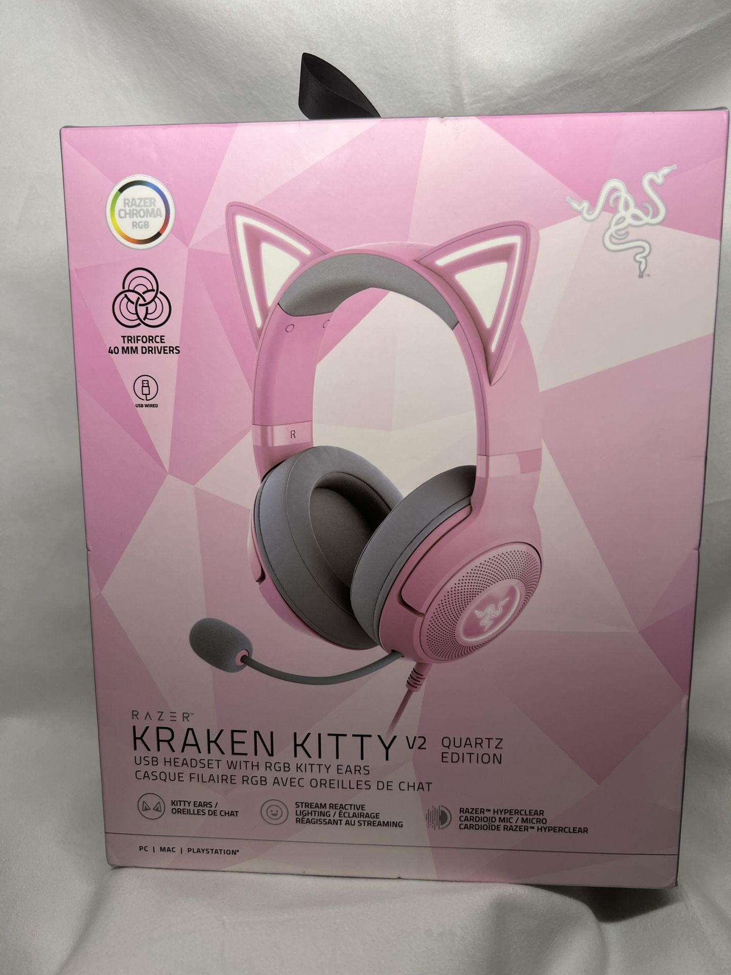🎧 Razer Kraken Kitty V2 - Quartz Pink (NEW) 🎧 💖 USB Gaming Headset with RGB Kitty Ears 💖