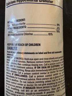 Calcium Hypochlorite (12) or (24) 1lb bags $75/ 150