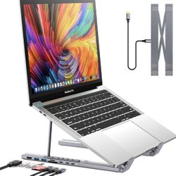 USB C Laptop Stand with Docking Station, 7 in 1 USB C Hub with 4K HDMI, 3XUSB-C, 2xUSB-A, 1xSD, 1xTF Port for MacBook Pro/Air/Dell/HP/Surface/Lenovo
